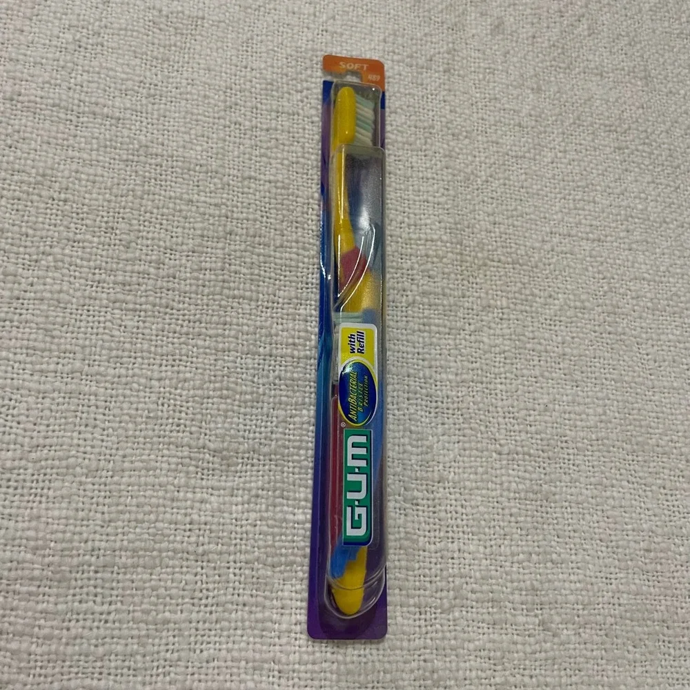 GUM Protect Soft Toothbrush 489 Antibacterial Bristles with Refill Yellow Blue